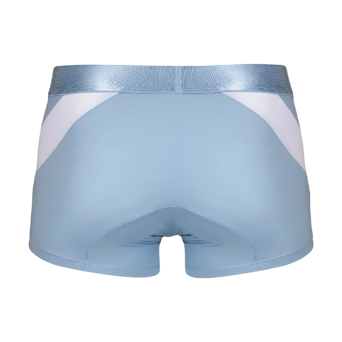 Light blue agacio agg087 boxer trunk with shiny silver waistband and white side panels designed for athletic wear