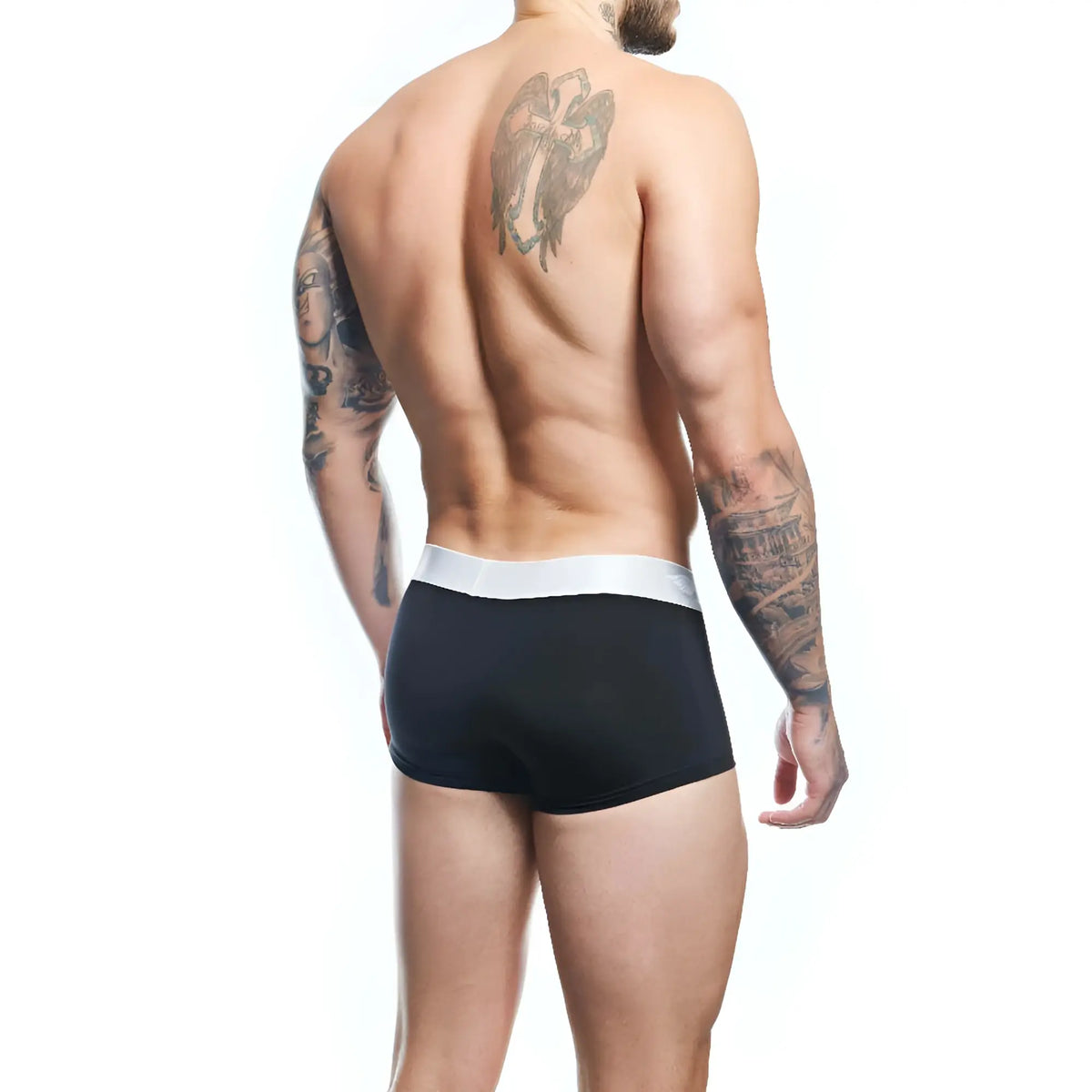 Agacio AGG089 boxer trunk black briefs with white elastic waistband comfortable stretch fabric