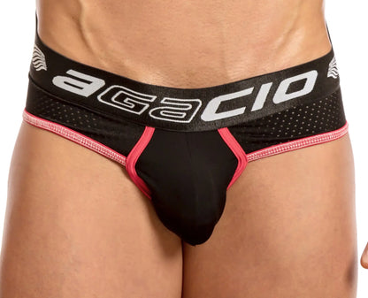 Black agacio agh037 classic mesh briefs with pink trim and perforated waistband for breathability