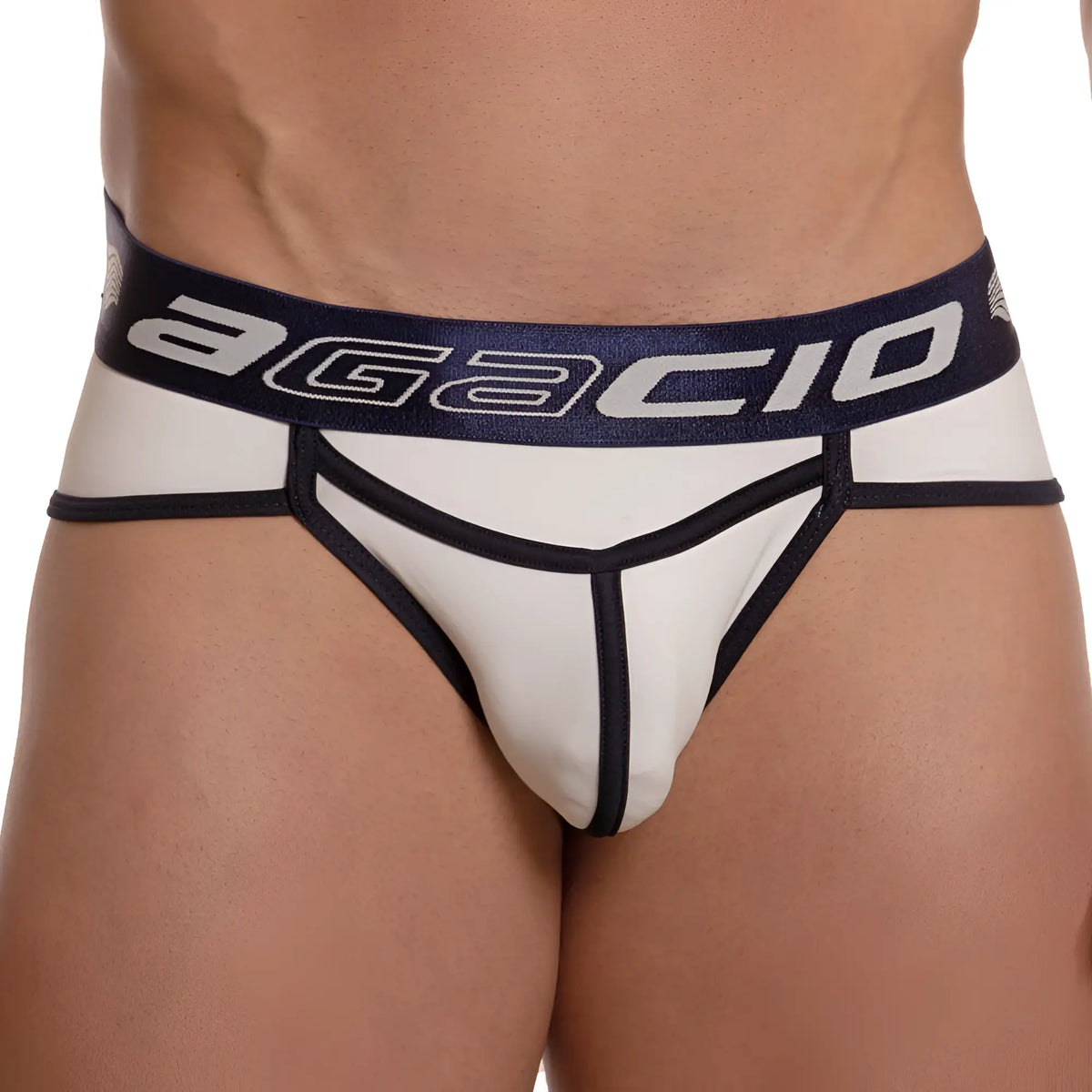 Agacio AGH040 briefs in white and black with a navy waistband and agacio logo for comfortable everyday wear