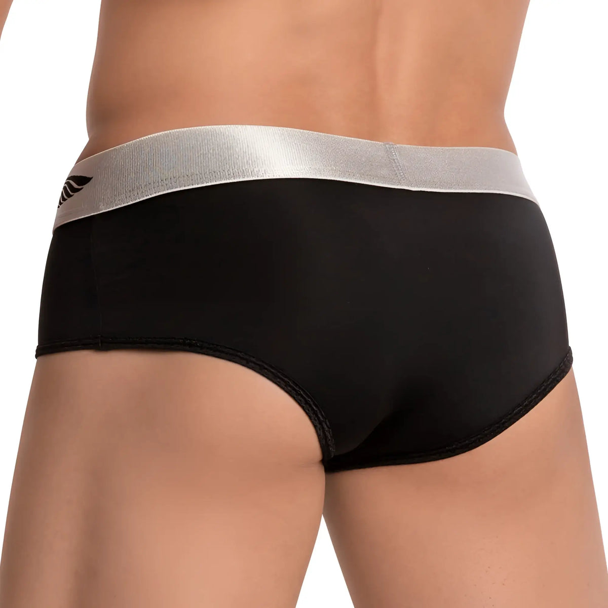 Agacio AGI011 brief in black with a silver waistband and a small black logo on the left side in a soft fabric
