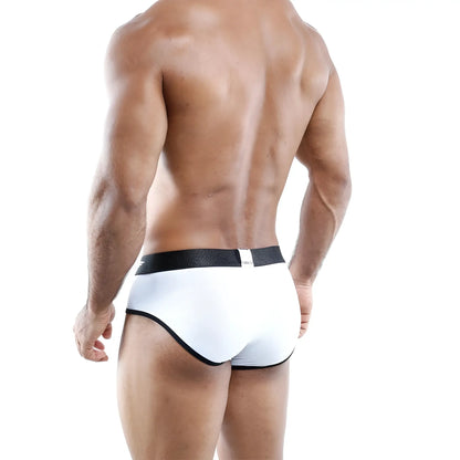 White briefs agacio agj004 bikini brief with black trim and textured black waistband for comfortable fit