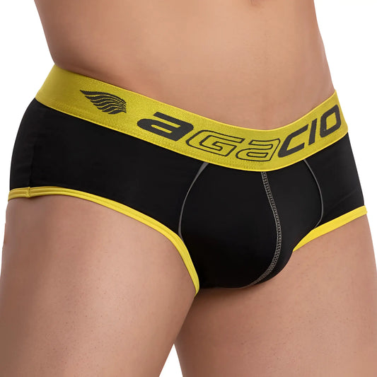 Agacio agj022 sweet dreams brief black and yellow menâ€™s briefs with bold logo waistband for comfortable wear