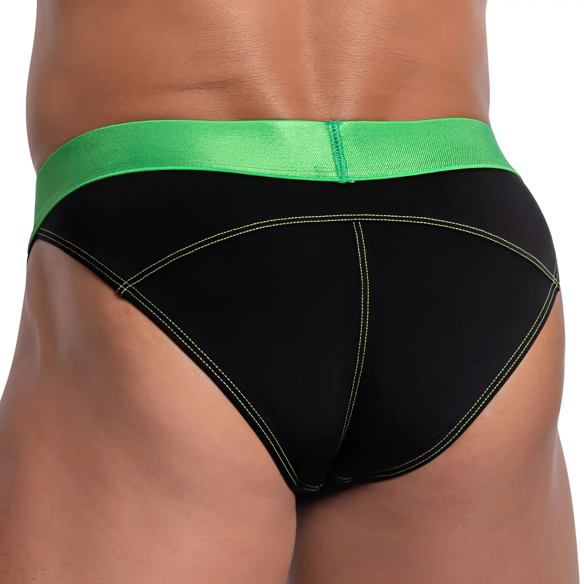 Agacio AGJ031 brief in black with vibrant green waistband and neon yellow stitching for comfortable everyday wear