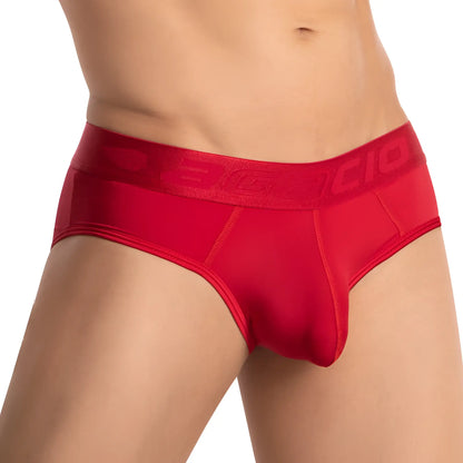 Red menâ€™s briefs agacio agj038 with wide textured elastic waistband featuring raised gio branding