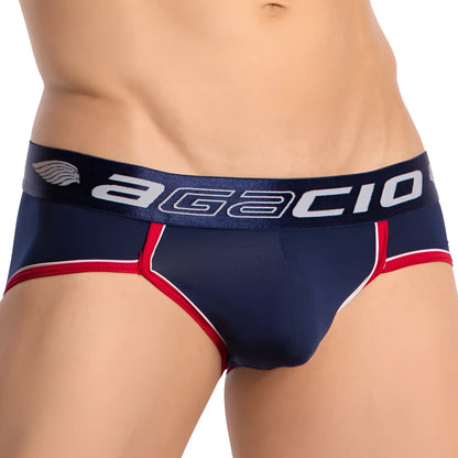 Navy blue and red agacio agj040 briefs with white trim designed for comfortable everyday wear