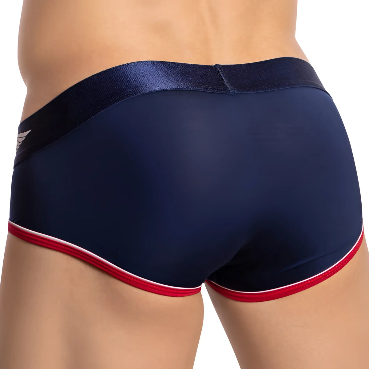 Navy blue agacio agj040 briefs with red and white trim and satin waistband comfortable for everyday wear