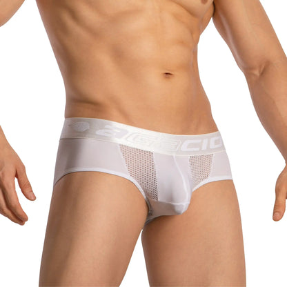 White agacio agj041 athletic briefs with mesh panels and branded waistband for breathable comfort