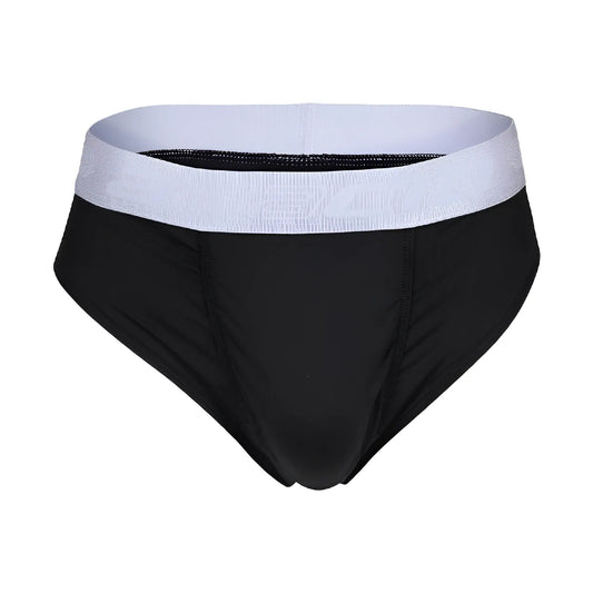 Black briefs with a white elastic waistband from Agacio AGJ043 offering comfortable daily wear