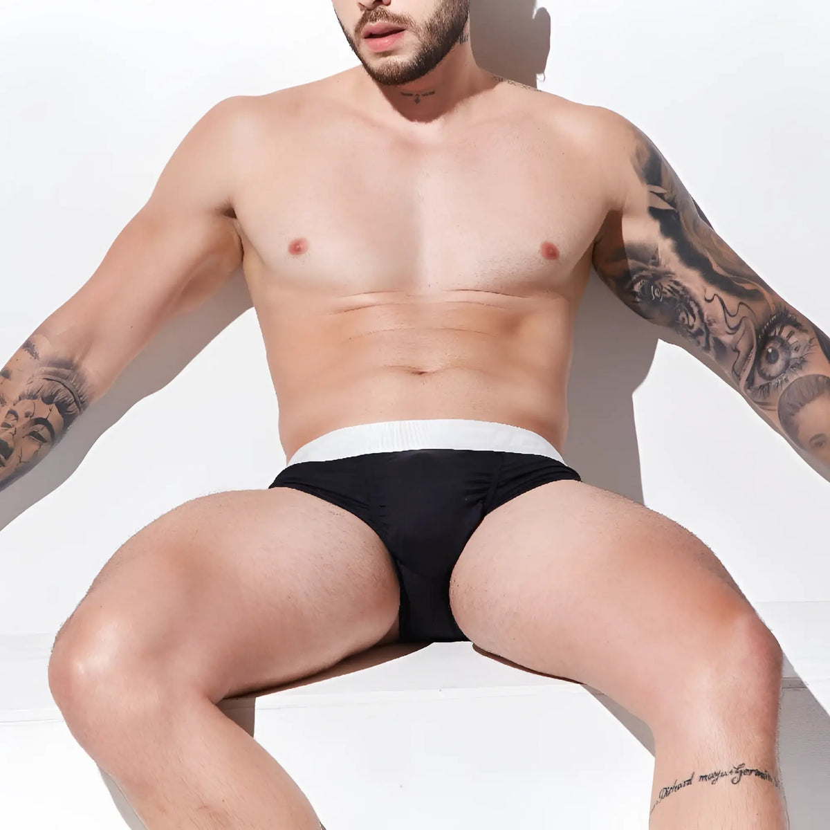 Black briefs with white elastic waistband agacio agj043 brief comfortable underwear for everyday wear