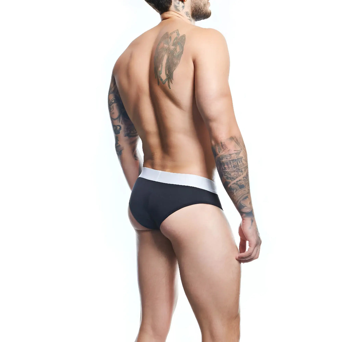Black briefs with a white waistband by agacio agj043 made of soft breathable fabric for everyday comfort