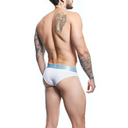 White briefs agacio agj043 with a textured blue waistband offering comfortable everyday underwear support