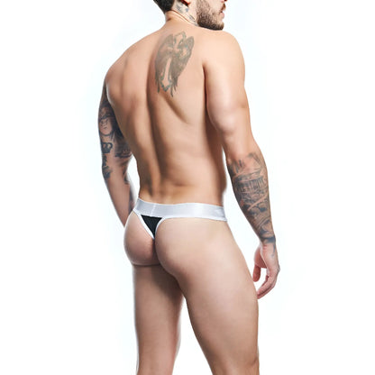 White and black agacio agk038 thong with sleek minimalist design showing back side