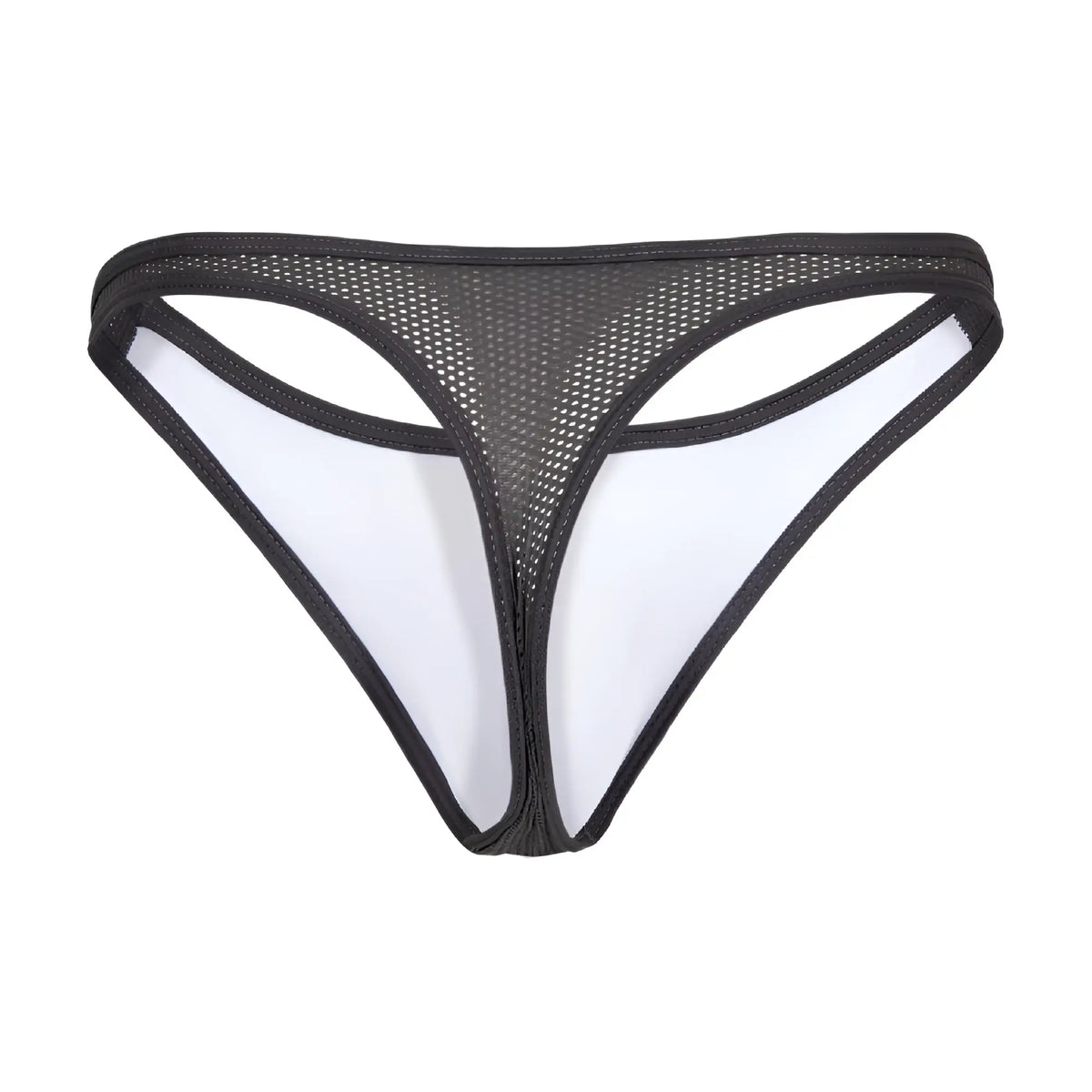 Black and white mesh thong with sheer breathable design by agacio model AGK039 shown from the back side