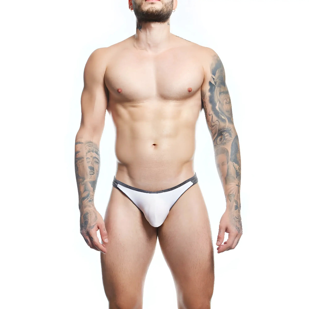 White agacio agk039 thong athletic briefs with black waistband trim designed for active wear