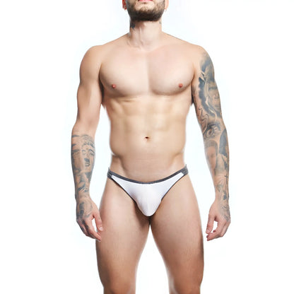 White agacio agk039 thong athletic briefs with black waistband trim designed for active wear