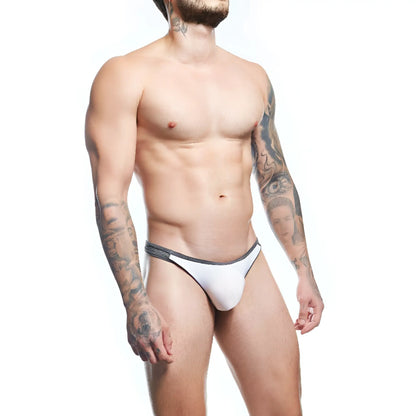 Agacio AGK039 thong white athletic briefs with gray waistband trim designed for comfortable support