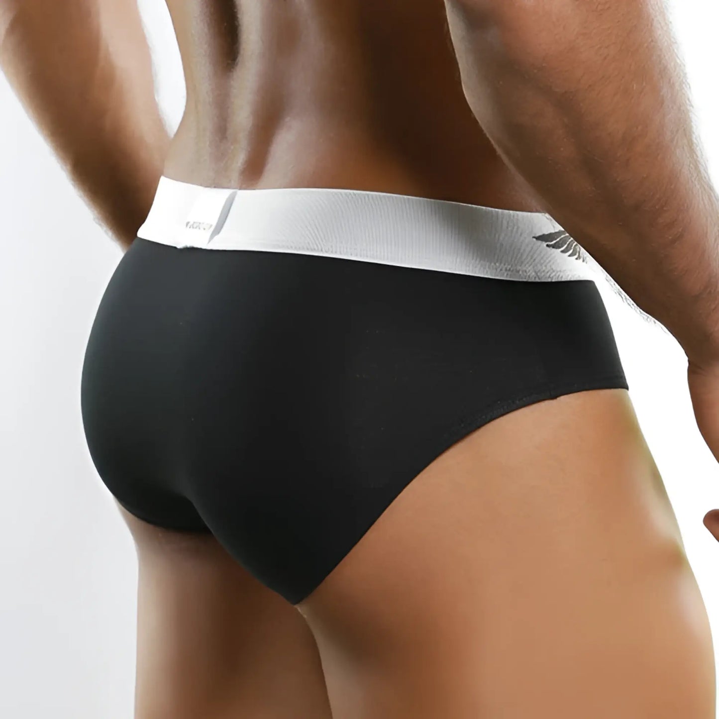 Black Agacio Zotico Live classic brief size S with white elastic waistband and subtle wing logo on front