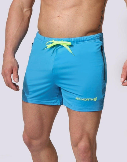 Jed North Men's Agile Bodybuilding 4'' Shorts w Zipper Pockets - Aqua Blue