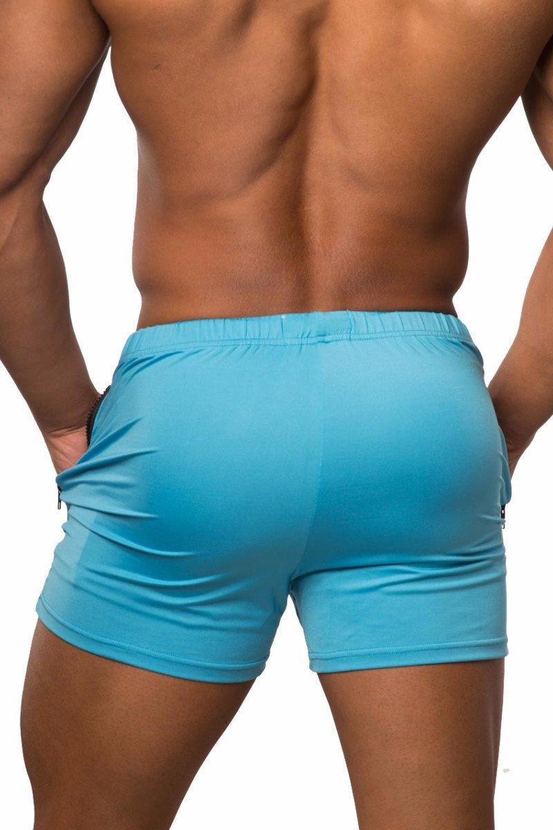 Jed North Men's Agile Bodybuilding 4'' Shorts w Zipper Pockets - Aqua Blue
