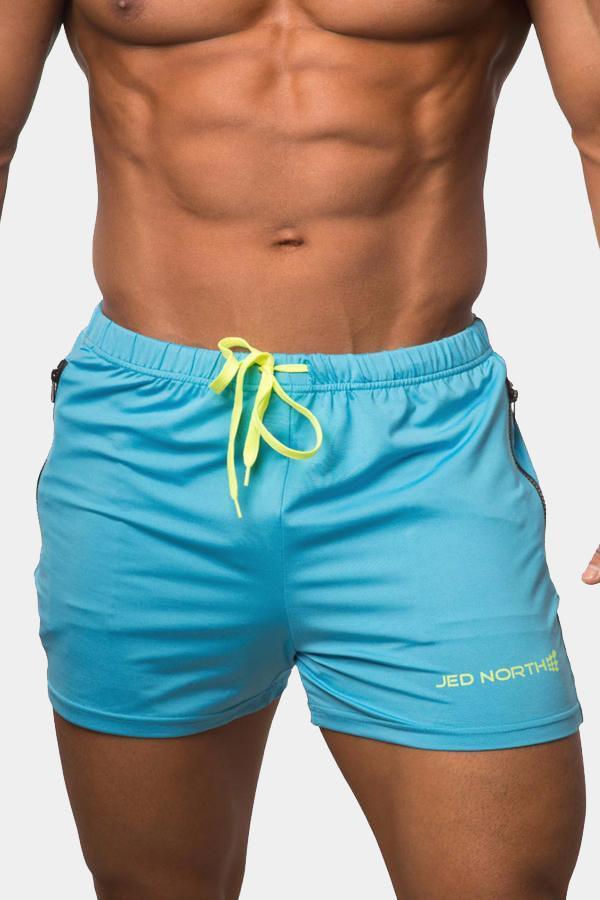 Jed North Men's Agile Bodybuilding 4'' Shorts w Zipper Pockets - Aqua Blue