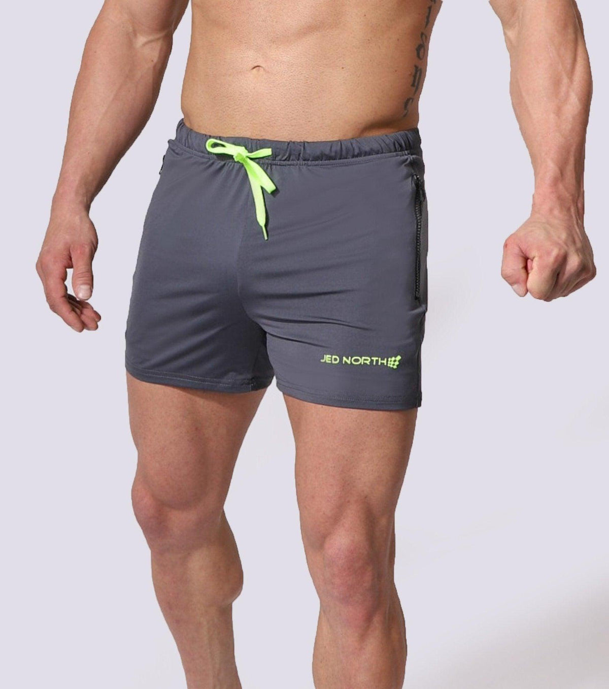 Jed North Men's Agile Bodybuilding 4'' Shorts w Zipper Pockets - Gray