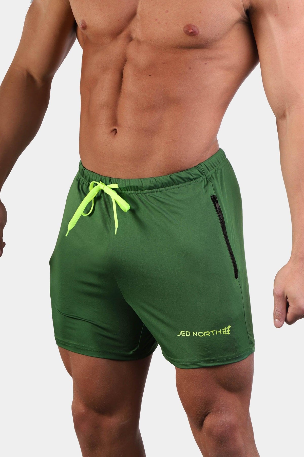 Jed North Men's Agile Bodybuilding 4'' Shorts w Zipper Pockets - Green