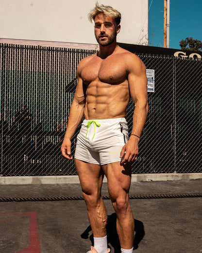 Jed North Men's Agile Bodybuilding 4'' Shorts w Zipper Pockets - Off White
