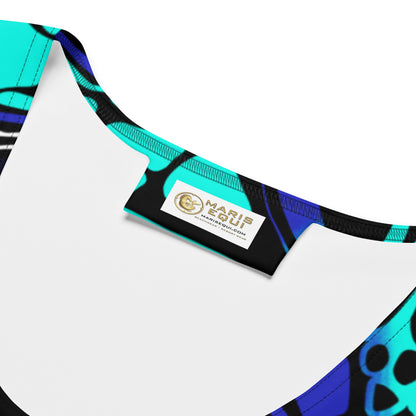 Colorful crop tank top featuring a vibrant angelfish design made by Maris Equi with a smooth neckline and tag visible.
