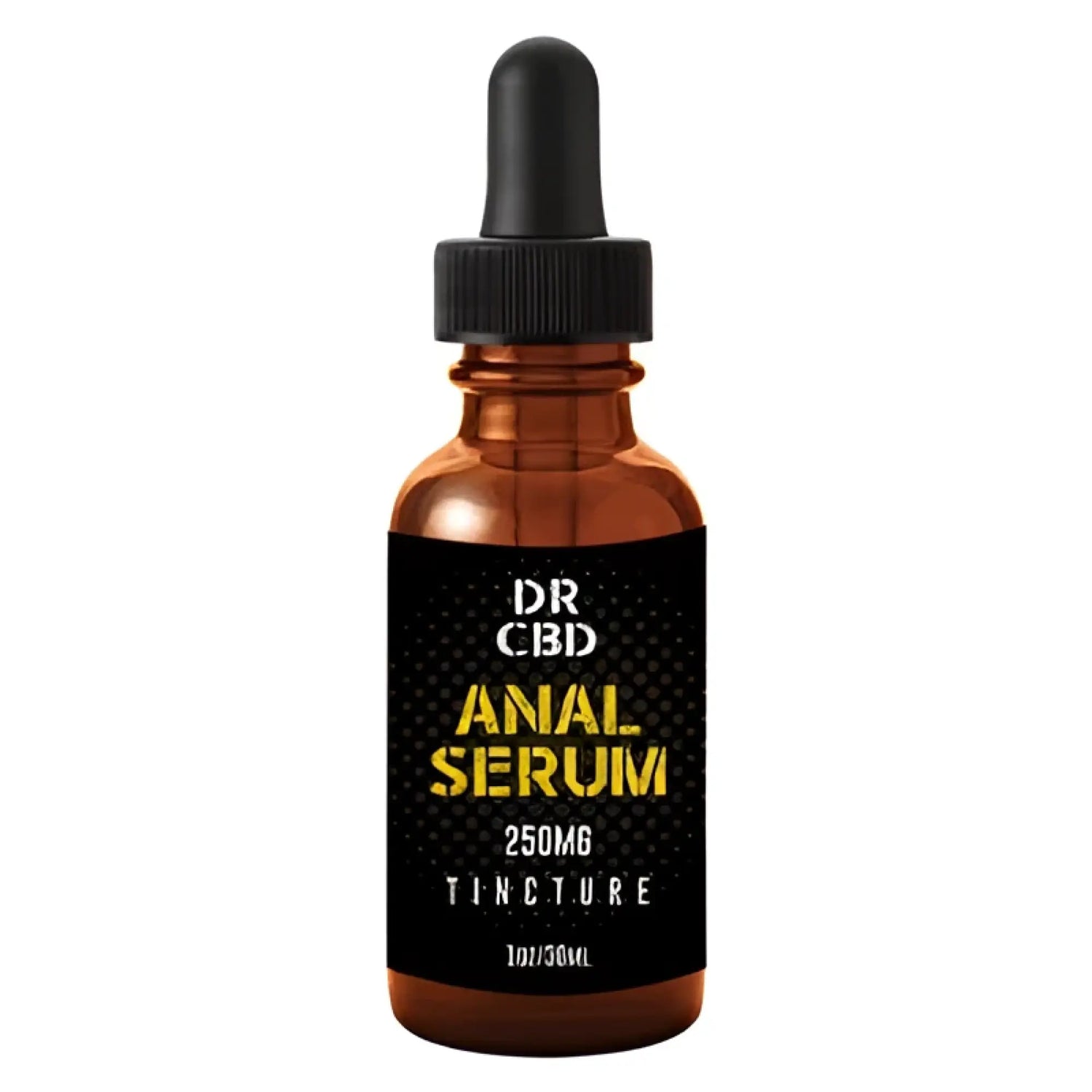 Dr anal serum front view showing clear gel formula in a compact transparent bottle for skin care use