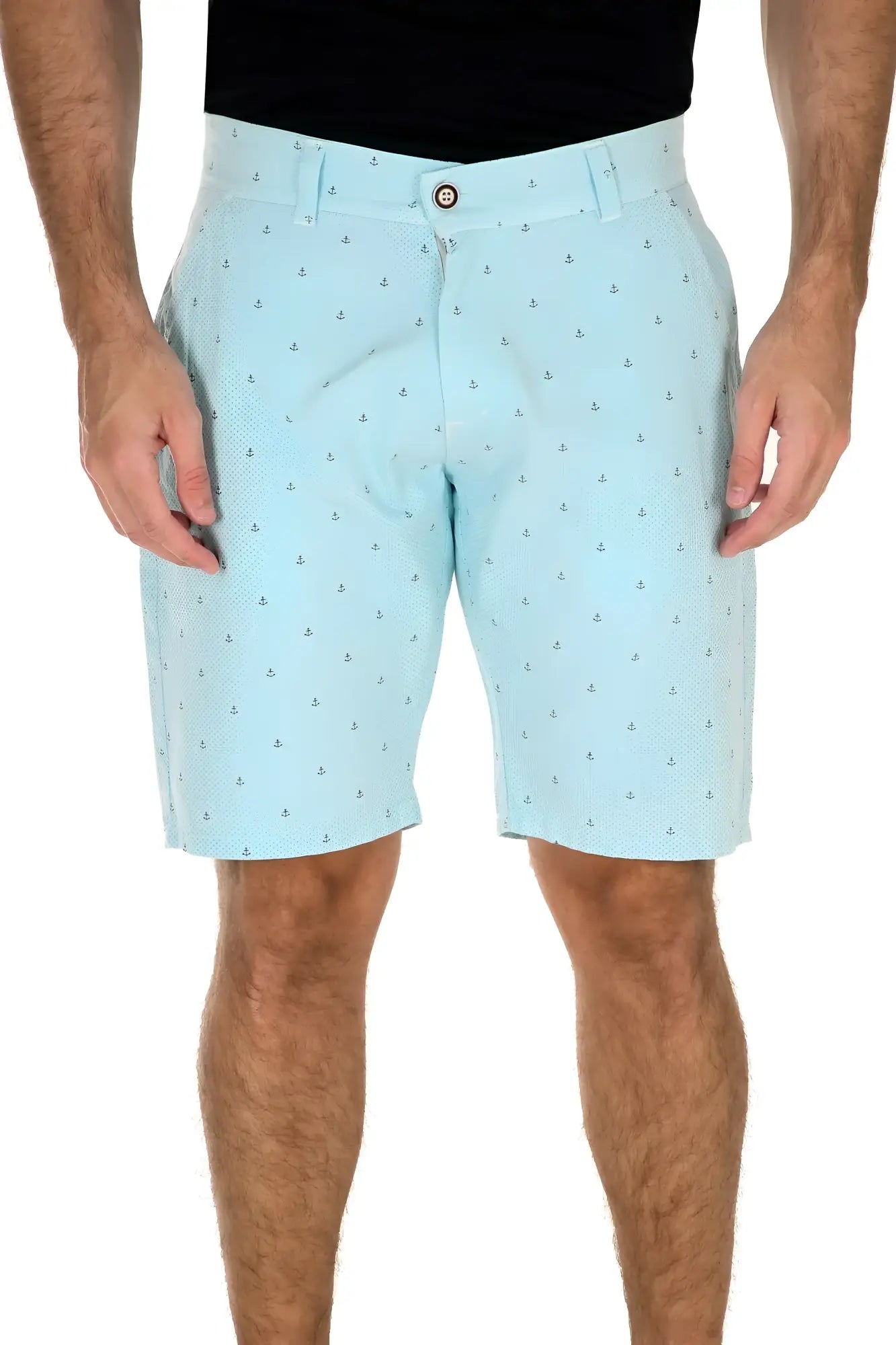 Light blue anchor micro print shorts made of breathable fabric ideal for casual summer wear