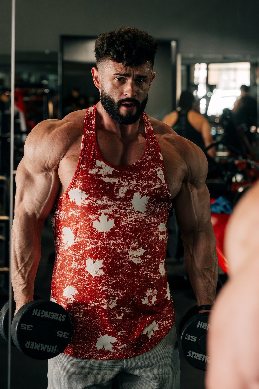 Jed North Men's Graphic Muscle Stringer - Red Maple Leaf