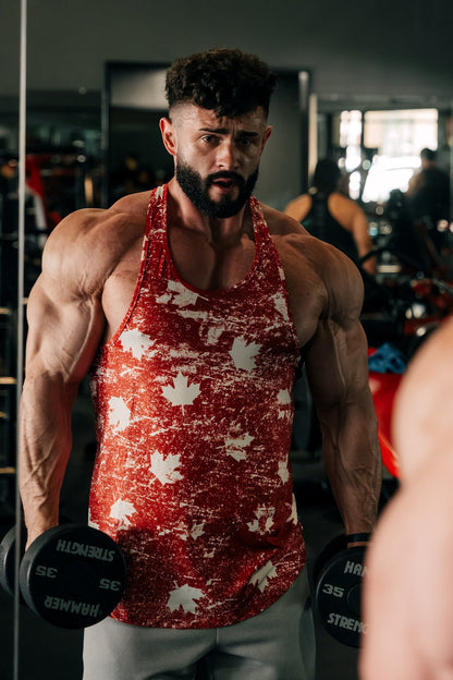 Jed North Men's Graphic Muscle Stringer - Red Maple Leaf