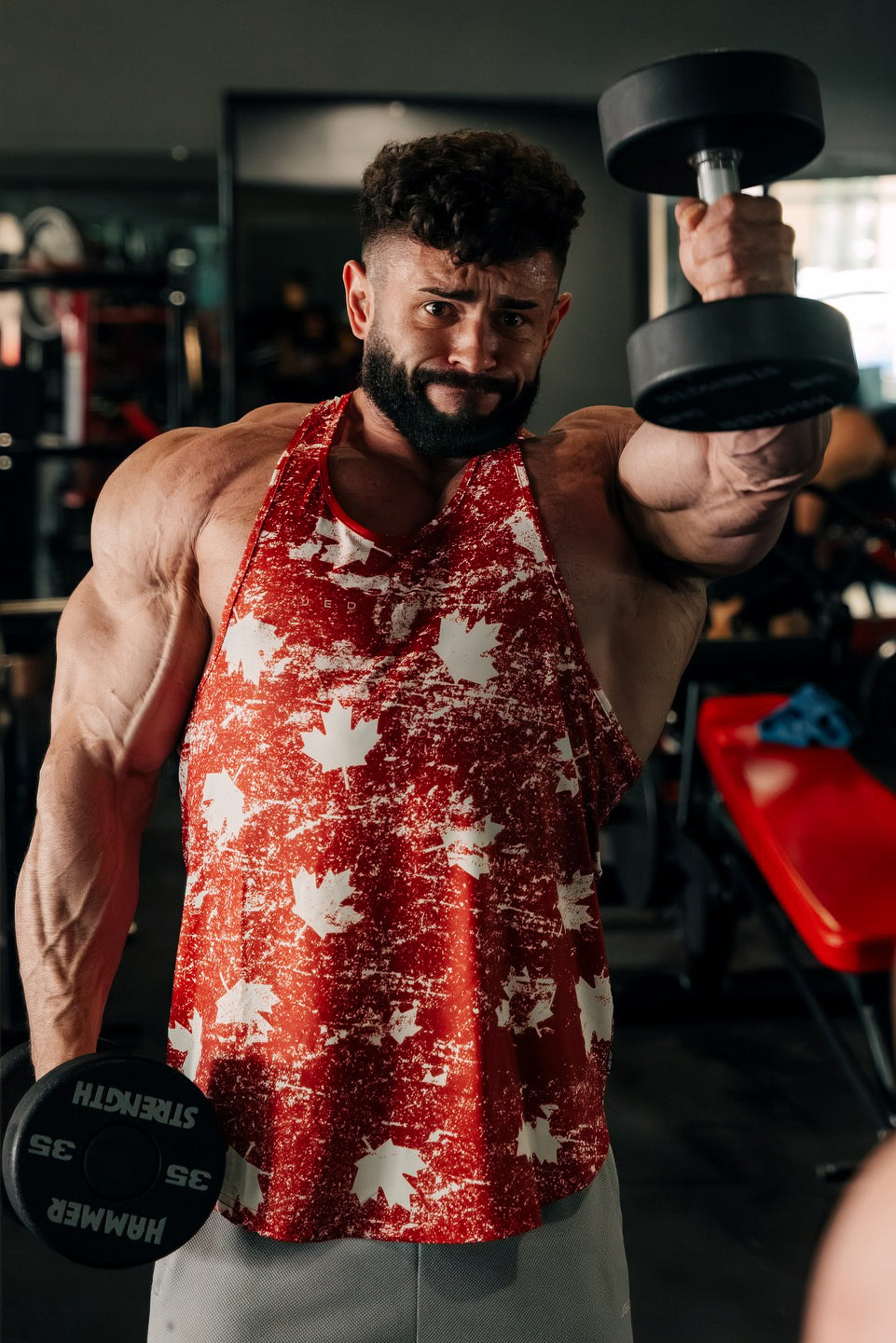 Jed North Men's Graphic Muscle Stringer - Red Maple Leaf