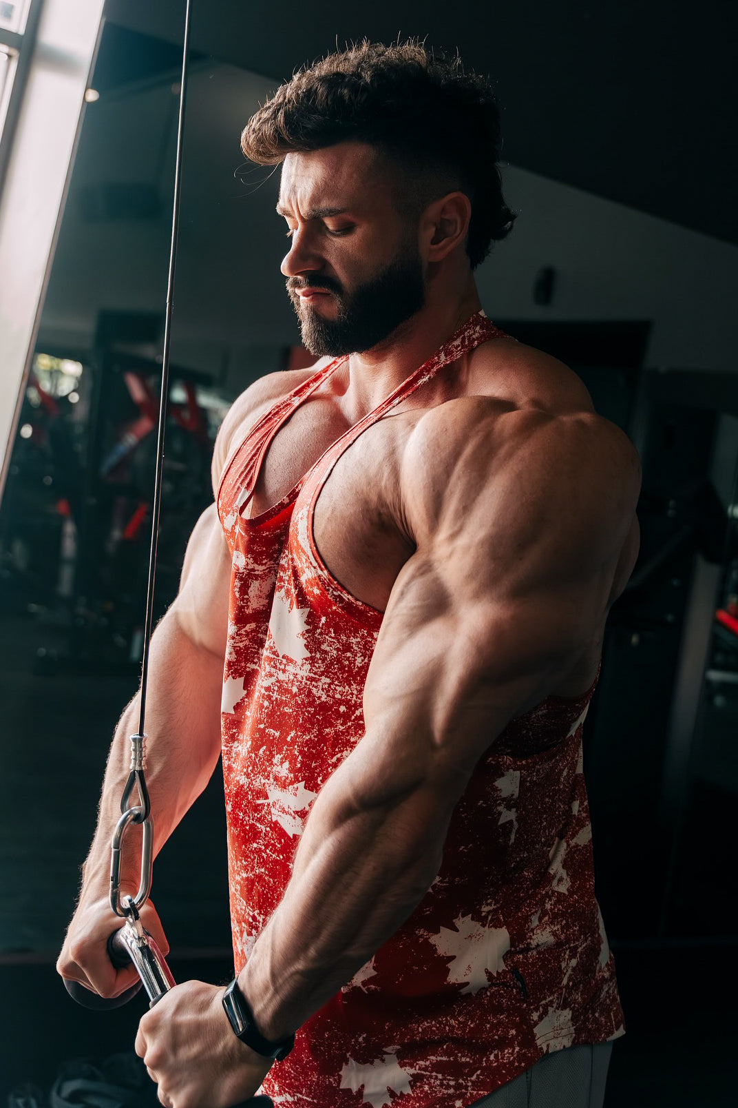 Jed North Men's Graphic Muscle Stringer - Red Maple Leaf