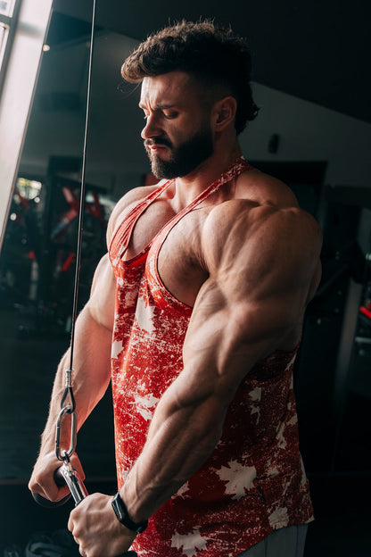 Jed North Men's Graphic Muscle Stringer - Red Maple Leaf
