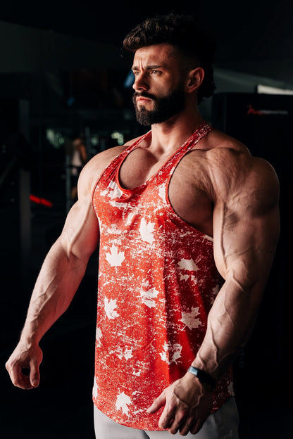 Jed North Men's Graphic Muscle Stringer - Red Maple Leaf
