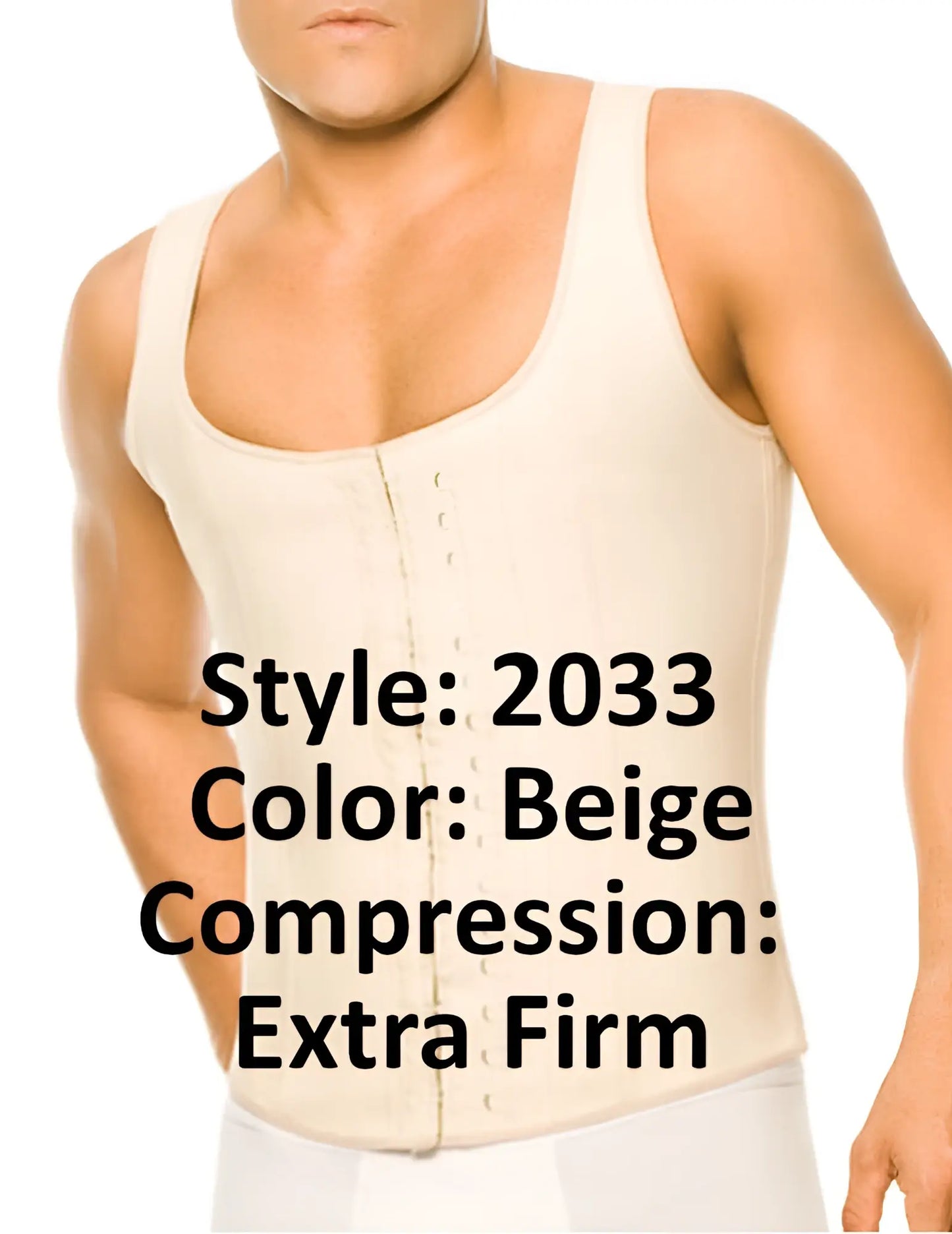 Beige extra firm compression tank top with front button closure made of latex in ann chery 2033 men girdle body shaper