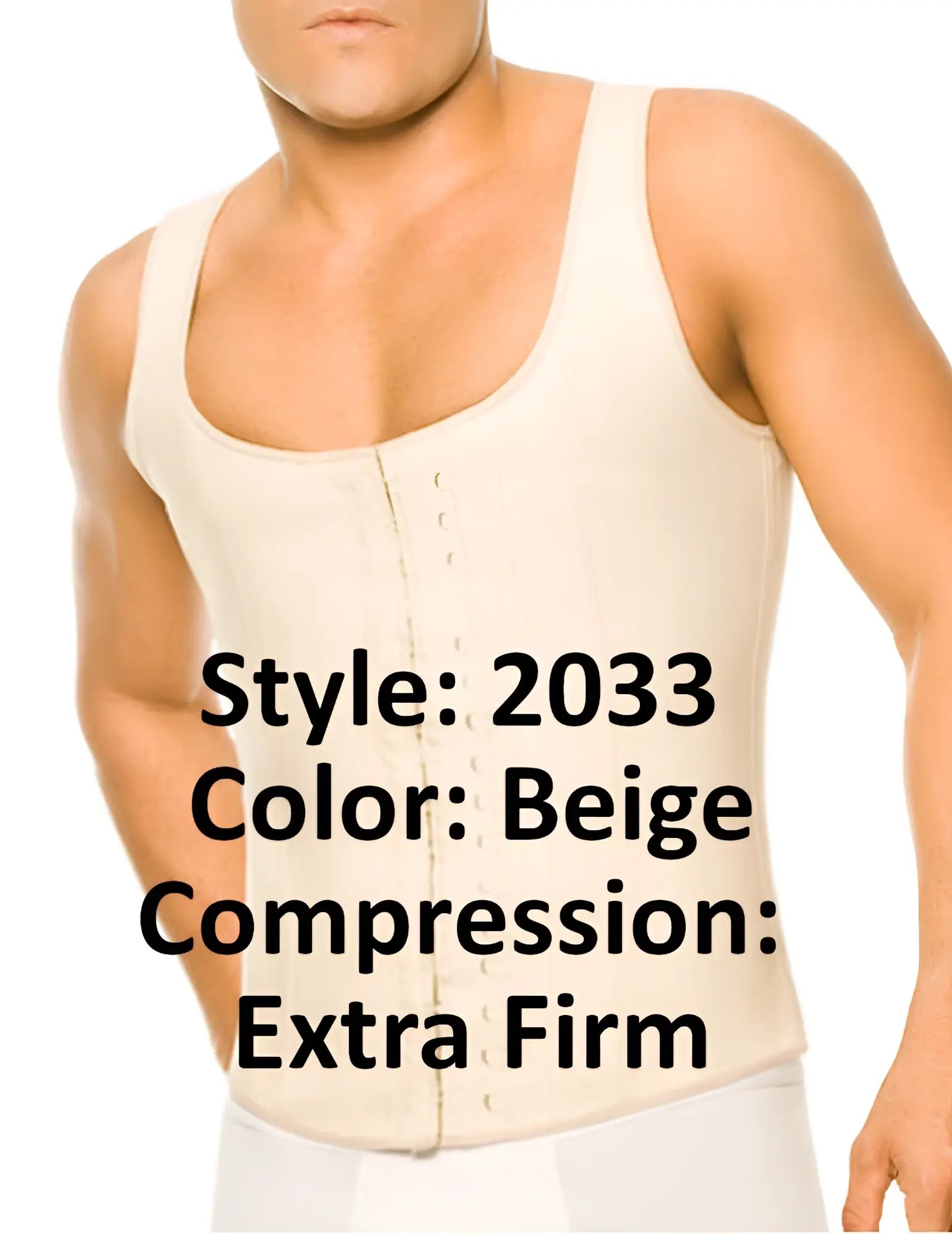 Beige extra firm compression tank top with front button closure made of latex in ann chery 2033 men girdle body shaper