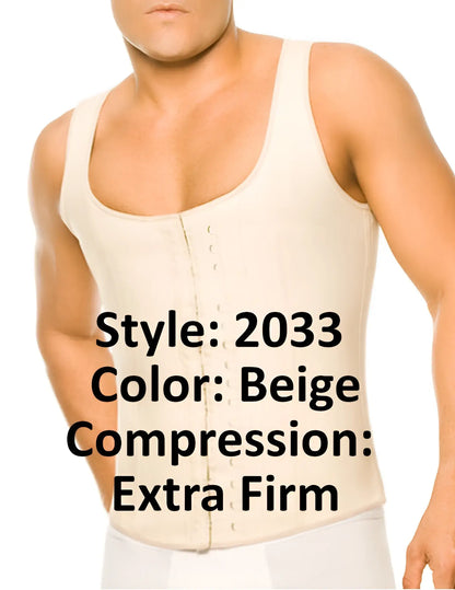 Beige extra firm compression tank top with front button closure made of latex in ann chery 2033 men girdle body shaper