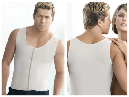 Ann chery 2034 latex men girdle body shaper in beige with central zipper and subtle paneling for body shaping