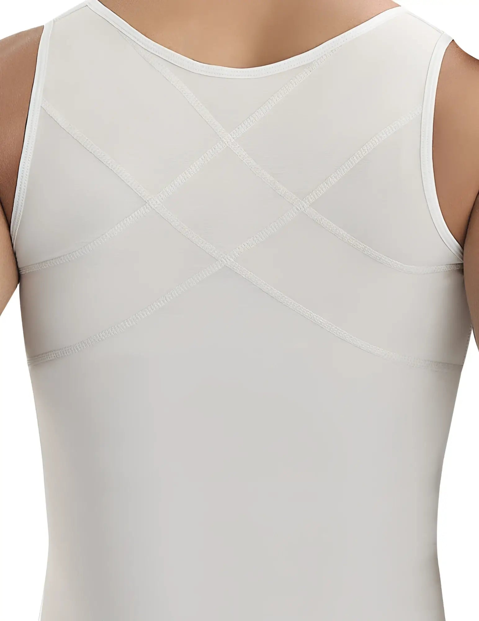 White sleeveless ann chery 2034 latex body shaping top with subtle diagonal seams in beige color