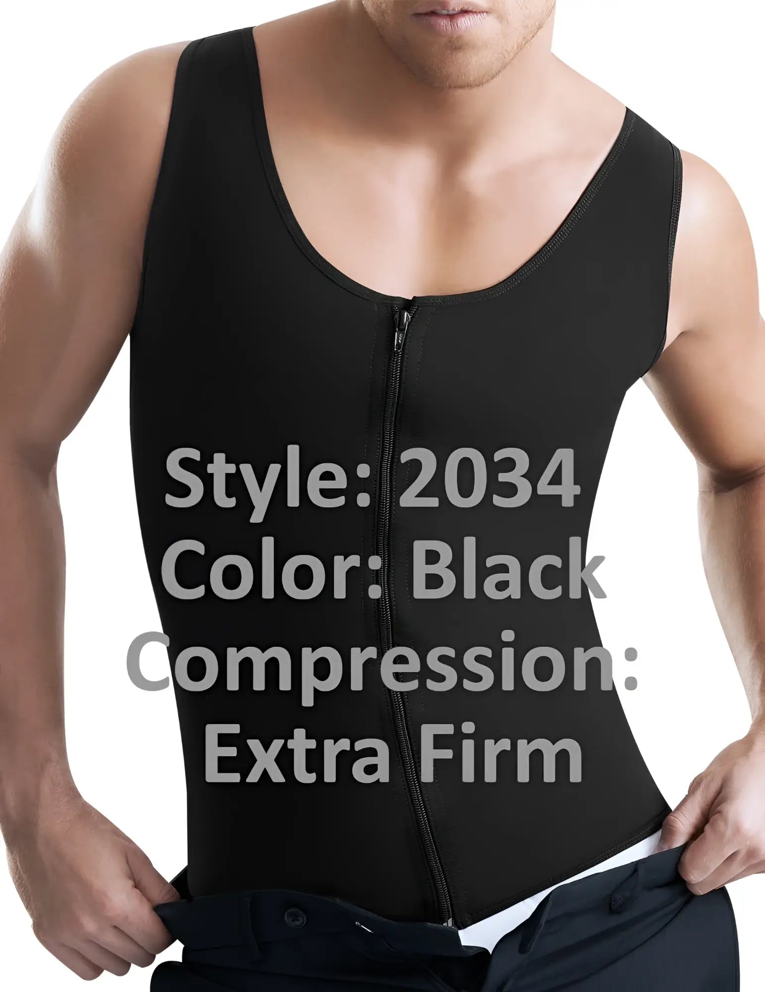 Black extra firm latex compression tank top with front zipper ann chery 2034 men girdle body shaper