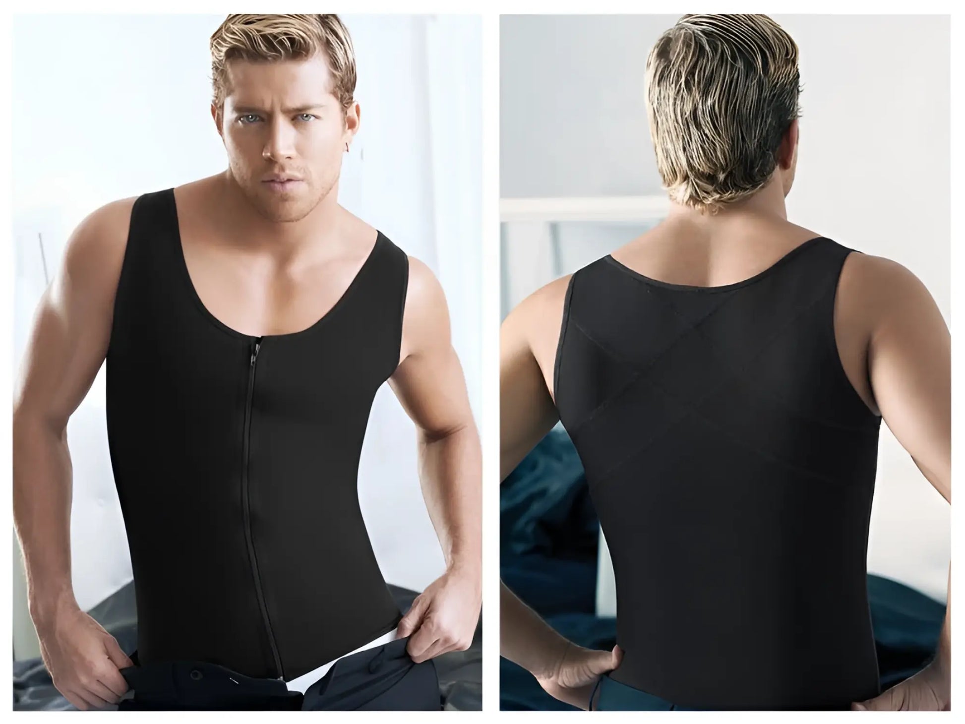 Ann Chery 2034 black latex zip front men girdle body shaper tank top with smooth form fitting design