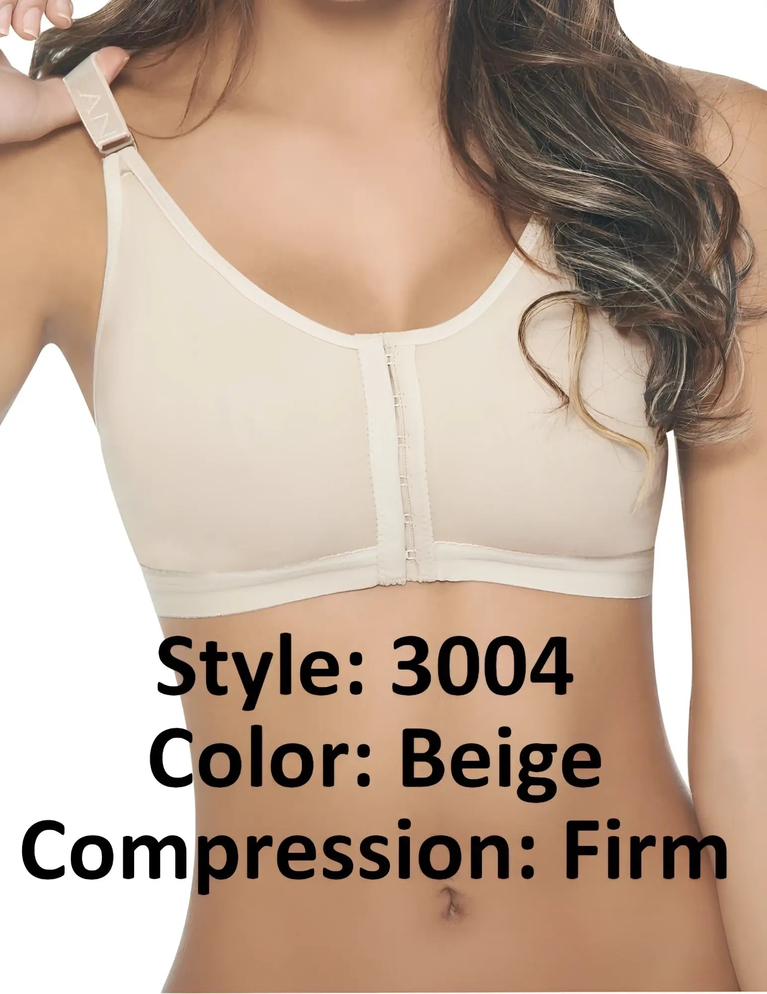 Beige ann chery 3004 powernet brassiere with front zipper and adjustable straps made from firm compression material