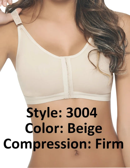 Beige ann chery 3004 powernet brassiere with front zipper and adjustable straps made from firm compression material