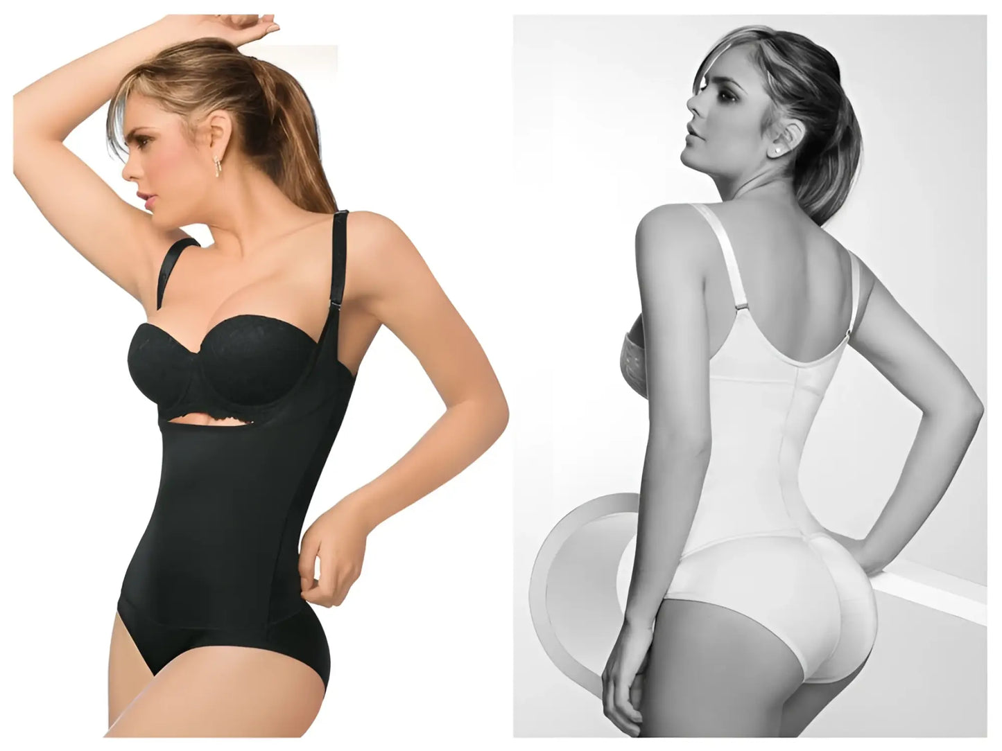 Ann Chery 4012-1 black seamless latex body bikini with adjustable straps and side cutout detail
