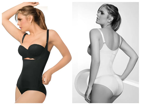 Ann Chery 4012-1 black seamless latex body bikini with adjustable straps and side cutout detail