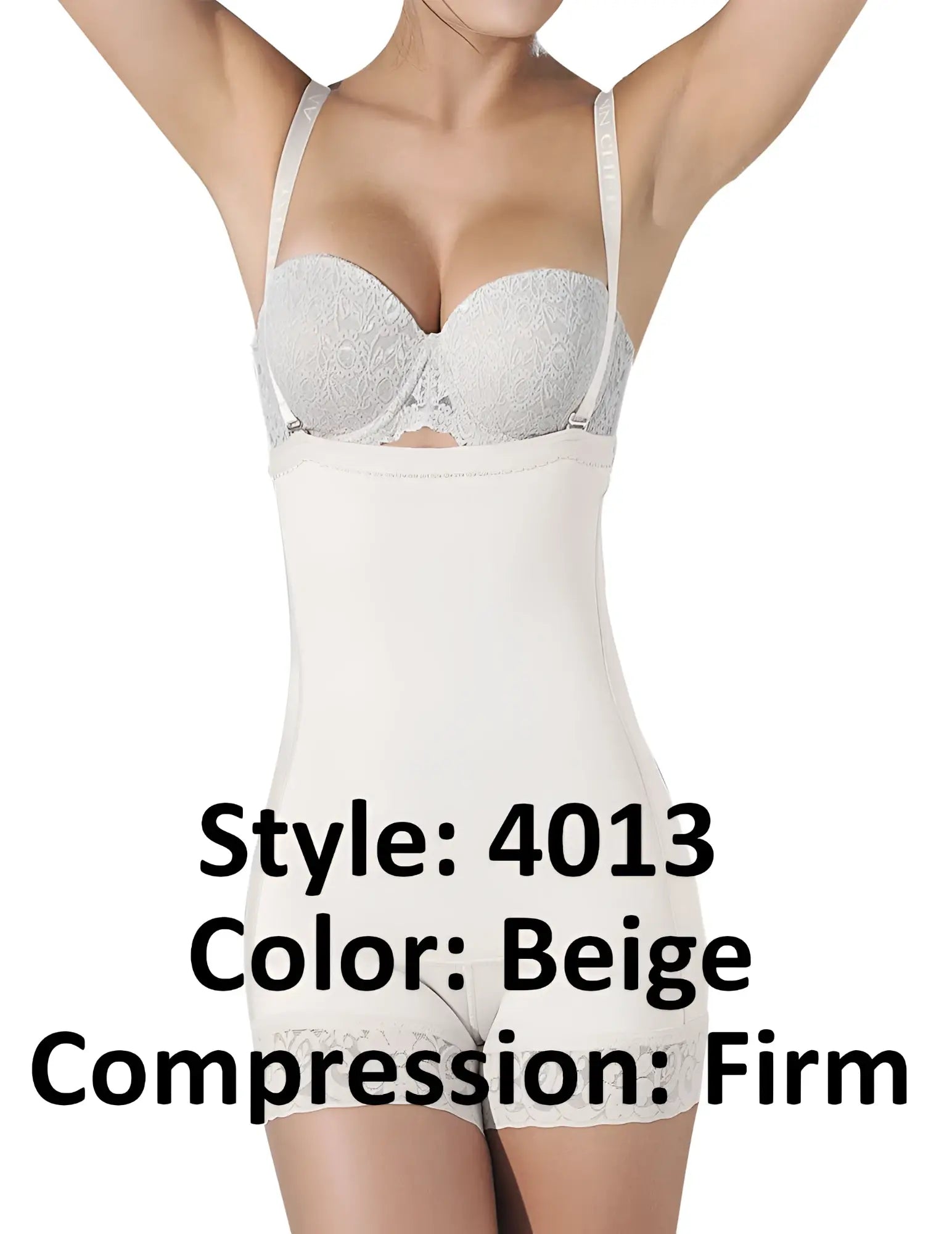 Beige Ann Chery 4013 latex shirly strapless shapewear firm compression body shaper with lace trim and thin straps
