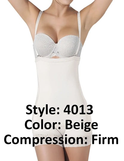 Beige Ann Chery 4013 latex shirly strapless shapewear firm compression body shaper with lace trim and thin straps